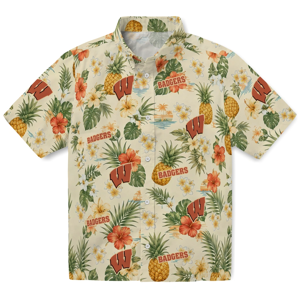 Wisconsin Badgers Hawaiian Shirt - Custom Cream
