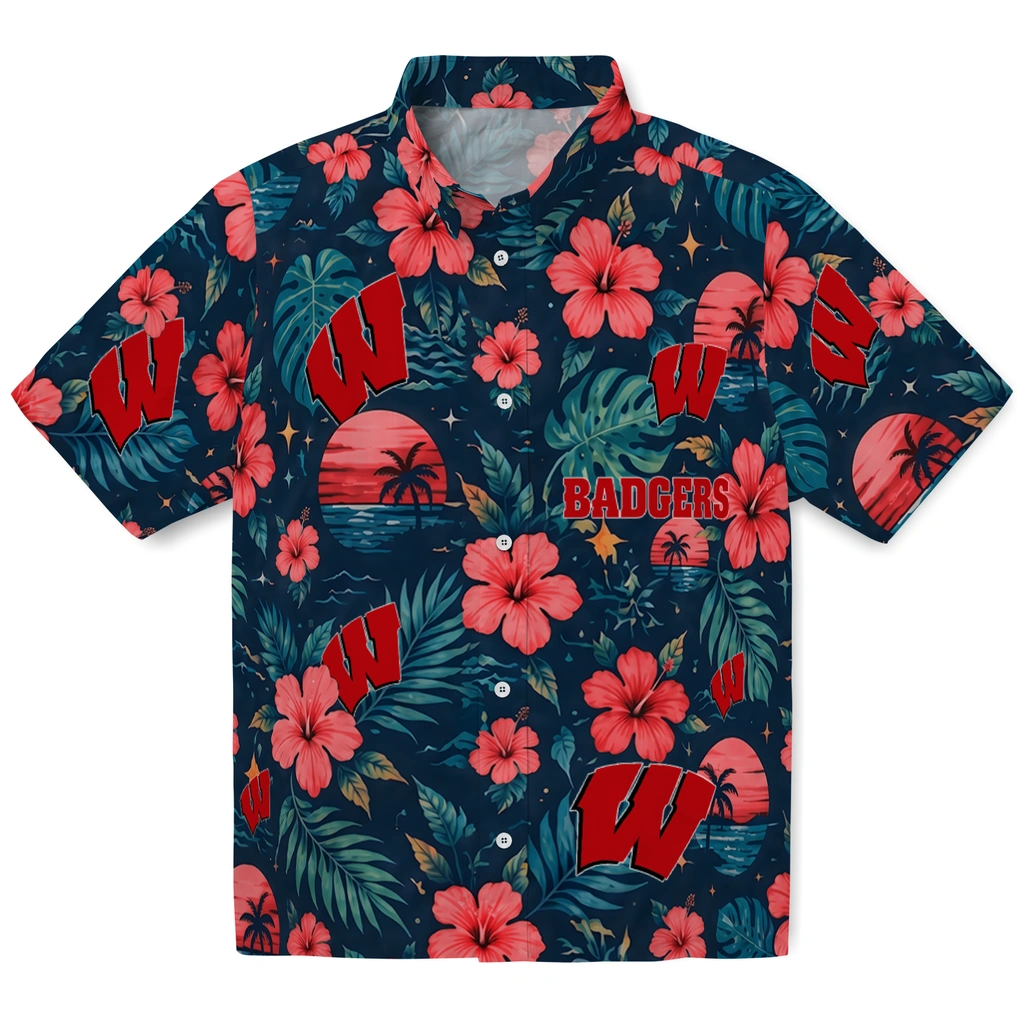 Wisconsin Badgers Hawaiian Shirt - Customized Red Blue