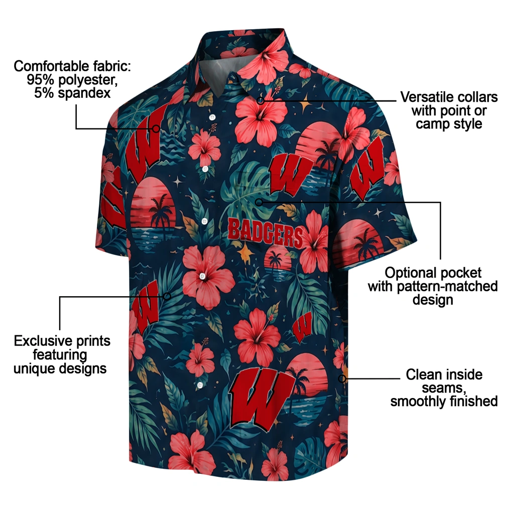 Wisconsin Badgers Hawaiian Shirt - Customized Red Blue Wisconsin Badgers Hawaiian Shirt - Customized Red Blue