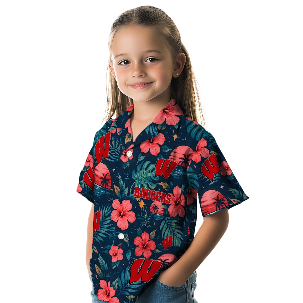 Wisconsin Badgers Hawaiian Shirt - Customized Red Blue Wisconsin Badgers Hawaiian Shirt - Customized Red Blue