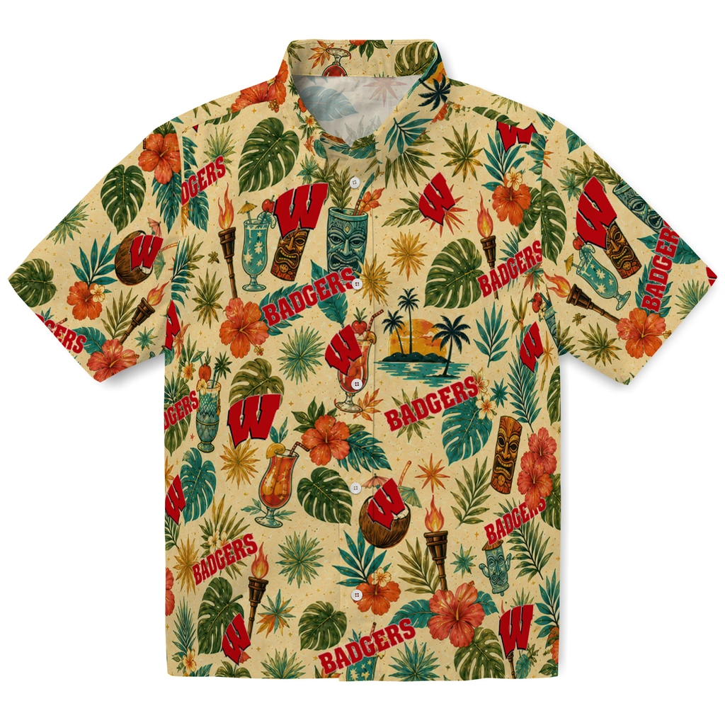 Wisconsin Badgers Hawaiian Shirt - Personalized Cream
